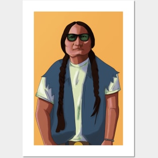 Native American Chief Sitting Bull GTA Art Style Portrait no Background Posters and Art
